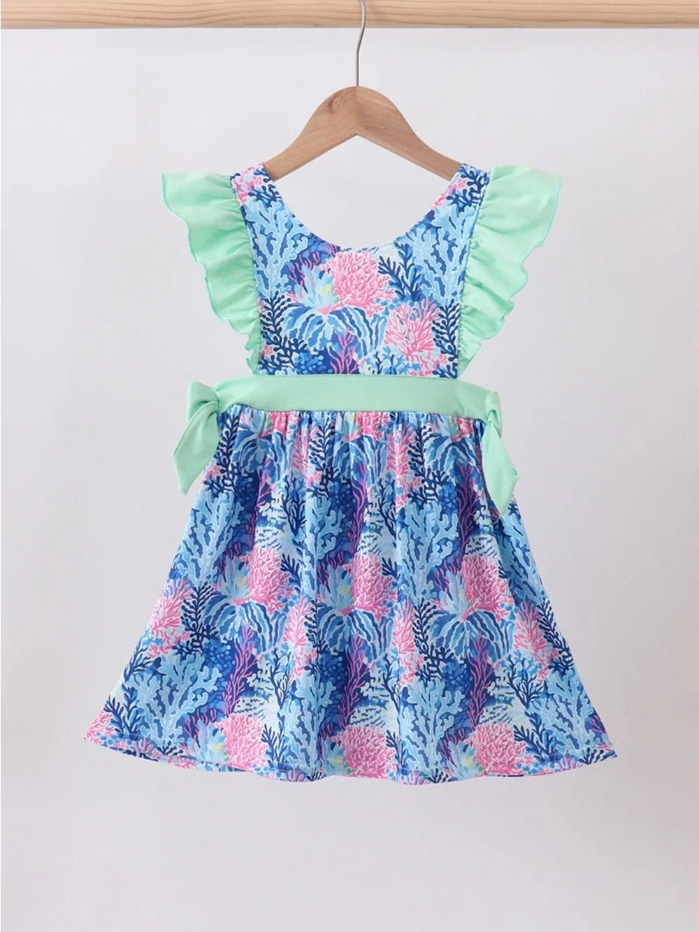 NWT Abby & Evie Mint & Blue Coral Print Girls' Dress